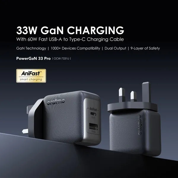 Oraimo PowerGaN 33 Pro 33 W Charger & USB-A to USB-C Kit