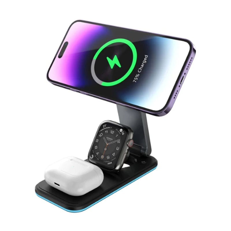 RockRose Airwave 3 RRWC21 3-in-1 Wireless Charging Stand, Black