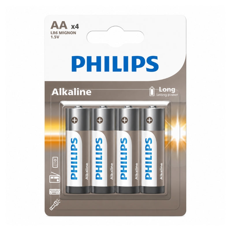 Philips Entry Alkaline 1.5V Batteries, 4-Pack, AA or AAA