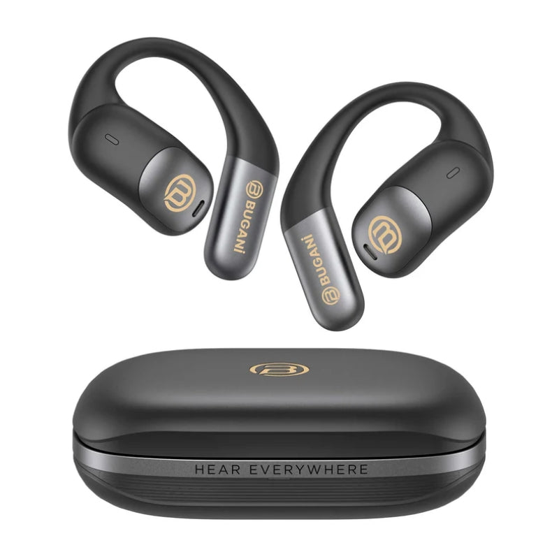 BUGANI Free B15 Black open-ear earbuds with charging case