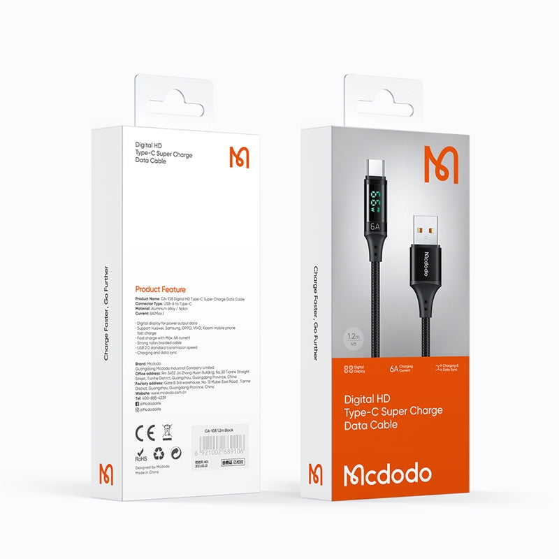 Mcdodo CA-1080 USB-A to USB-C 66W Power Display Cable 1.2m