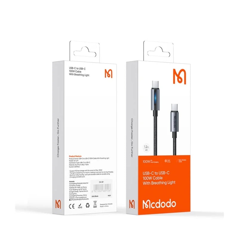 Mcdodo CA-5740 USB-C to USB-C Breathing-Light Cable, 100W, 1.2m