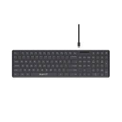 Havit KB252 Slim Wired Keyboard, 108 Keys, Black