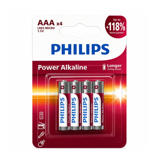 Philips Power Alkaline 1.5V Batteries, 4-Pack, AA or AAA