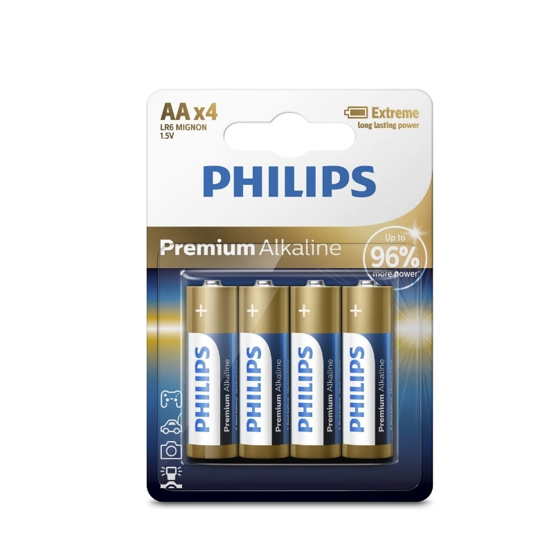 Philips Premium Alkaline 1.5V Batteries, 4-Pack, AA or AAA