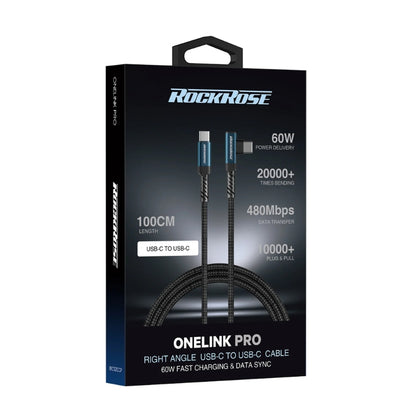 RockRose OneLink Pro RRCS21CCP Right-Angle USB-C Cable, 60W, 1m