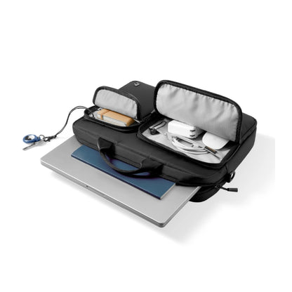 Tomtoc Navigator A33 Black laptop shoulder bag; devices and belongings shown are not included
