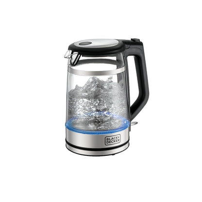 BLACK+DECKER GK220-B5 glass kettle boiling with blue LED