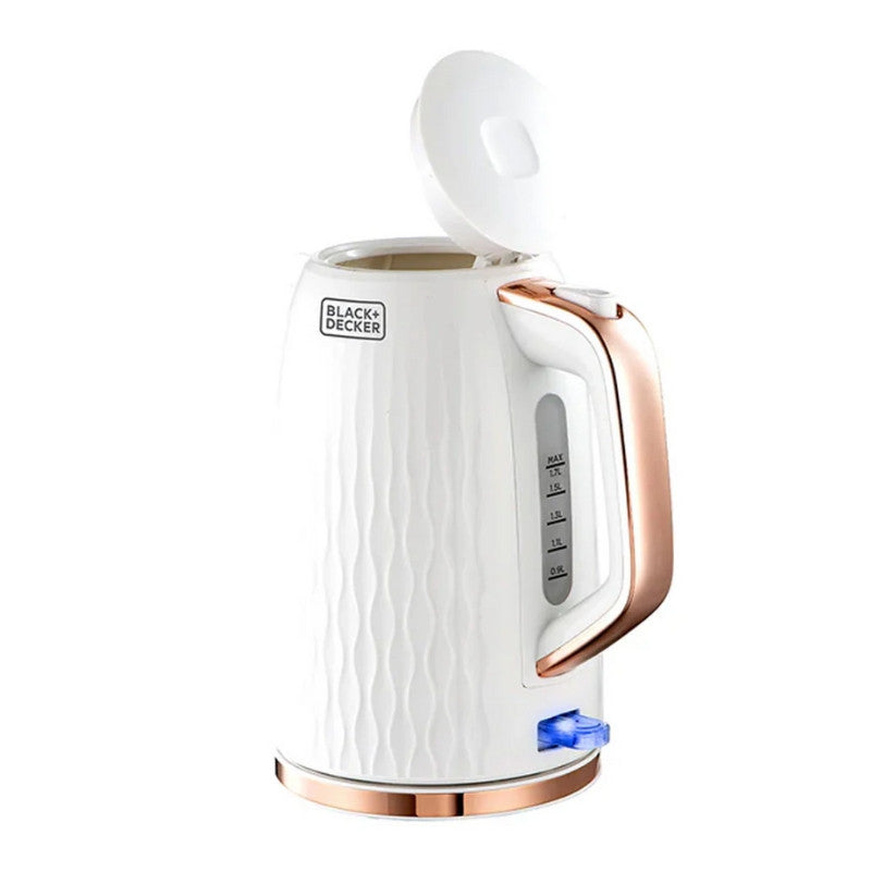 Black+Decker JC190W-B5 غلاية كهربائية 1.7 لتر بيضاء بحواف روز غولد