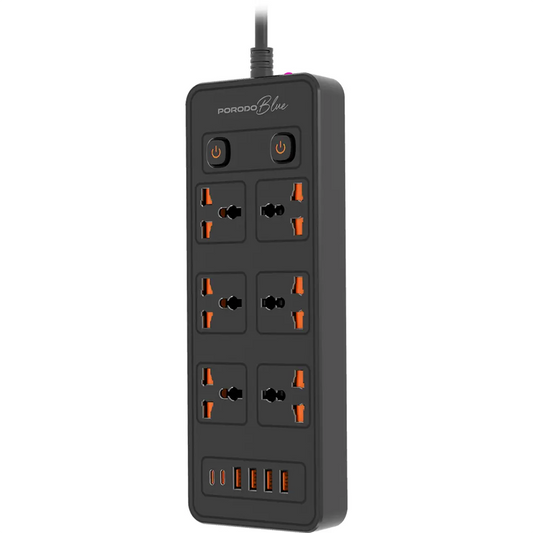 Porodo Blue 6 AC Dual Switch Power Strip 3m - Black