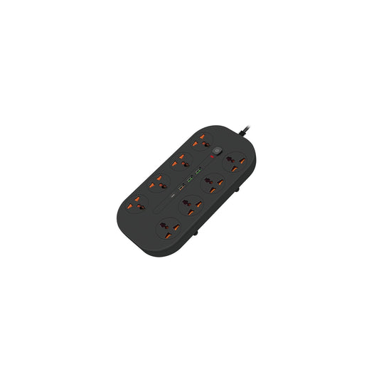 Porodo Blue 8 AC Power Socket with USB-C and USB-A - Black