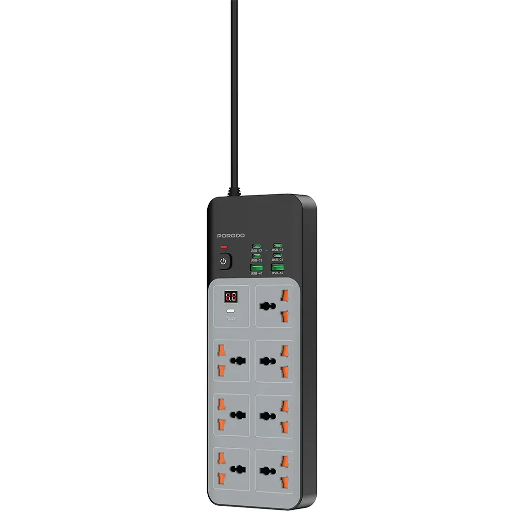 Porodo PDFWCH099GY 7AC Universal Power Strip 3m Gray