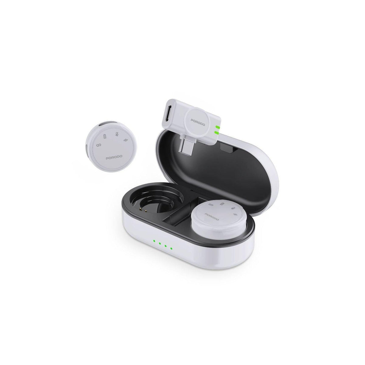 Porodo Wireless Dual Microphone with Charging Case - White