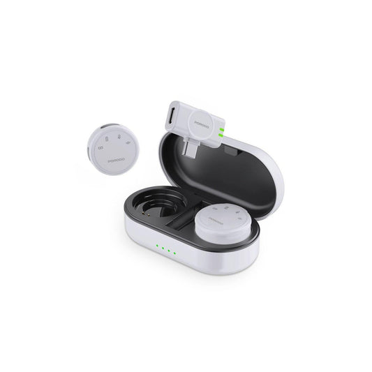 Porodo Wireless Dual Microphone with Charging Case - White