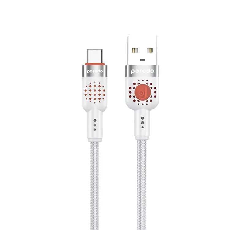Porodo Aluminum Alloy Braided USB-A to USB-C Cable 1.2m - White