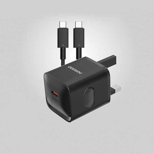 Porodo PD20W UK Charger with USB-C to USB-C Cable - Black