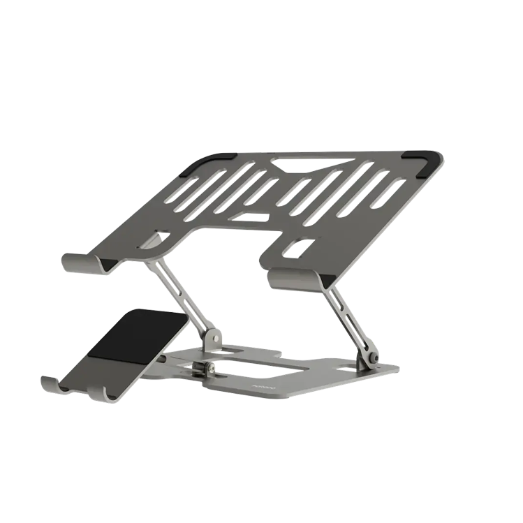 Porodo 2-in-1 Adjustable and Foldable Laptop with Phone Stand - Silver