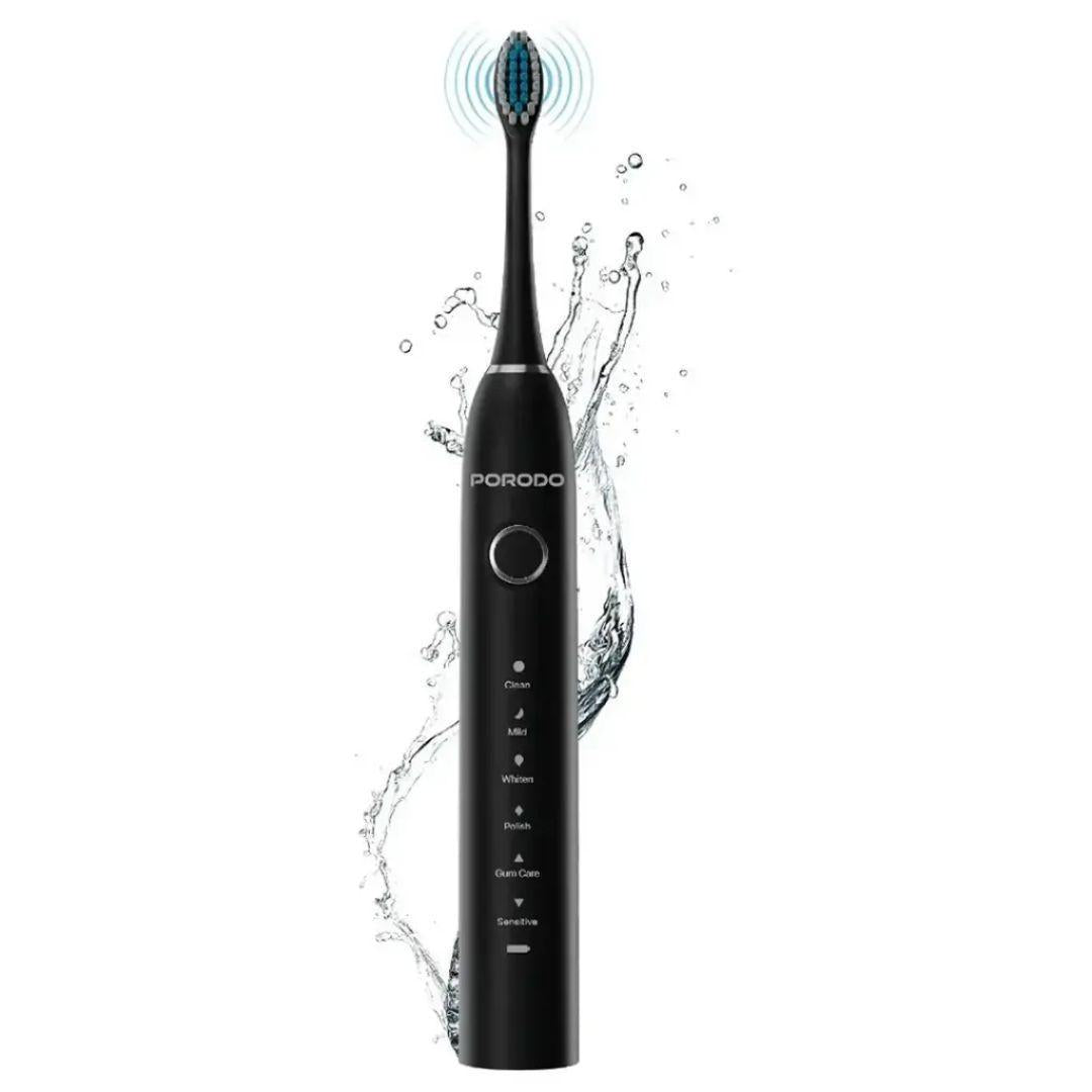 Porodo Lifestyle Smart Sonic 6-Mode Electric Toothbrush with 4 Brush Heads - Black