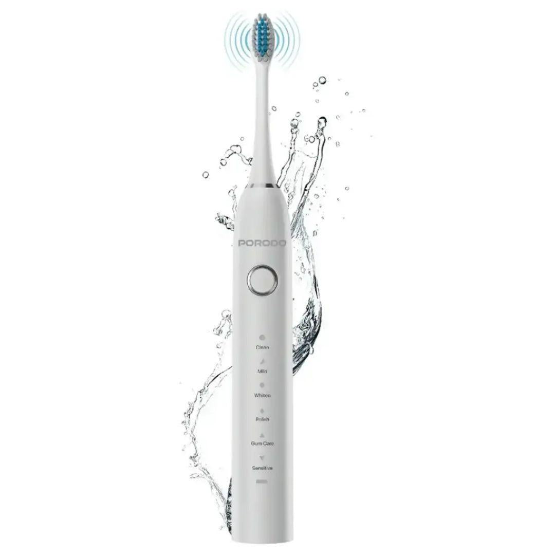 Porodo Lifestyle Smart Sonic 6-Mode Electric Toothbrush with 4 Brush Heads - White