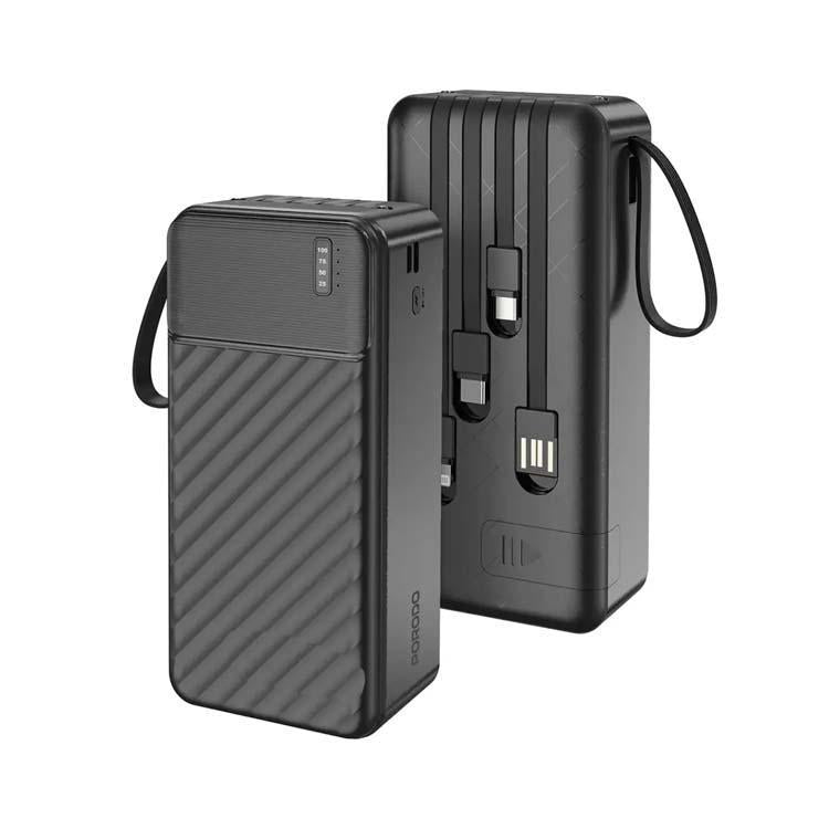 Porodo Piano 30000mAh Power Bank with 4 Built-in Cables - Black