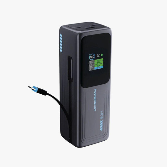 Powerology 30000mAh Power Bank with Built-in Cable and TFT Display - Dark Grey