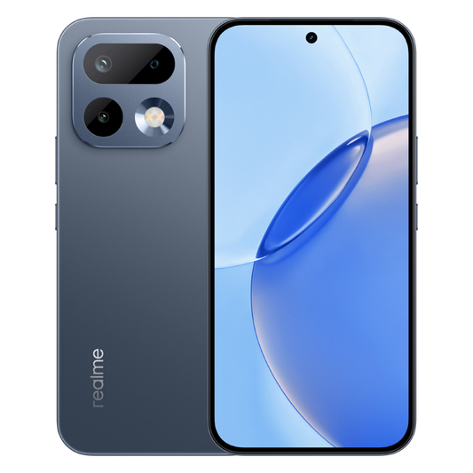 هاتف realme 16 Pro باللون الرمادي، الواجهة الأمامية والخلفية