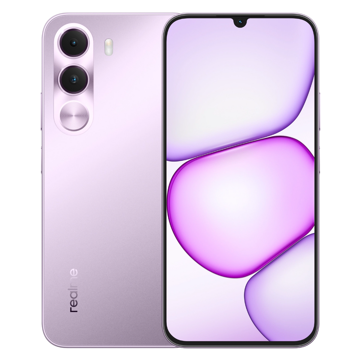 هاتف realme C100i باللون البنفسجي، الواجهة الأمامية والخلفية