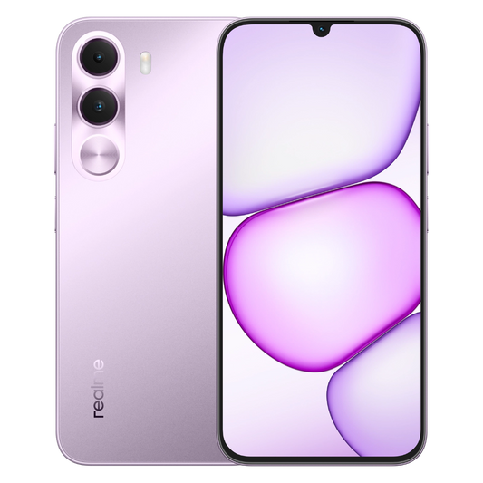 هاتف realme C100i باللون البنفسجي، الواجهة الأمامية والخلفية