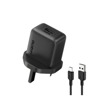 شاحن حائط Oraimo PowerMate 101 بقدرة 10 واط مع كابل USB-A إلى USB-C بطول 1 متر – أسود