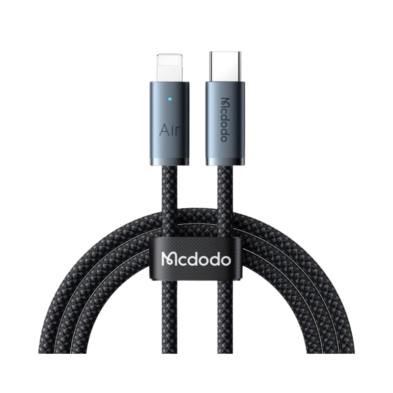 كابل Mcdodo CA-7780 من USB-C إلى Lightning، 36W، 1.2 متر مع مؤشر ضوئي | Mcdodo CA-7780 USB-C to Lightning Cable, 36W, 1.2m — أسود