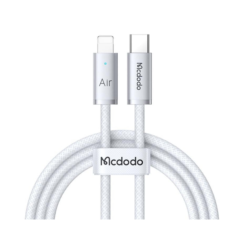 كابل Mcdodo CA-7780 من USB-C إلى Lightning، 36W، 1.2 متر مع مؤشر ضوئي | Mcdodo CA-7780 USB-C to Lightning Cable, 36W, 1.2m — أبيض