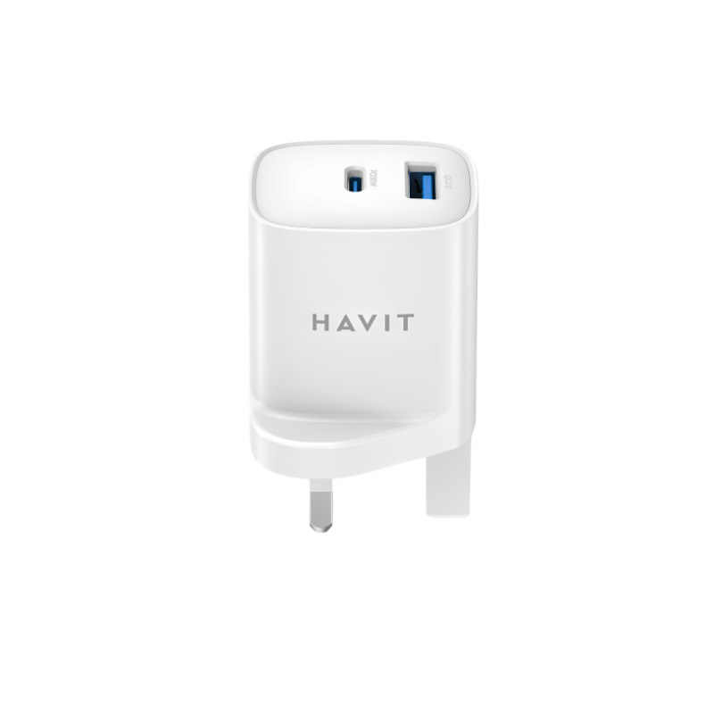 شاحن Havit UC30 PRO UK بمنفذي USB-C وUSB-A | Havit UC30 PRO UK USB-C and USB-A Wall Charger — أبيض / White