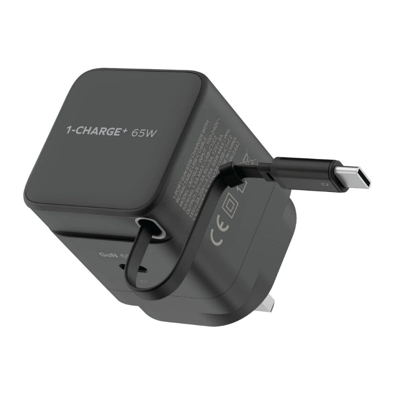 شاحن Momax UM76UK GaN 65W بكابل USB-C قابل للسحب، أسود | Momax UM76UK 65W Retractable USB-C Charger, Black — Default Title