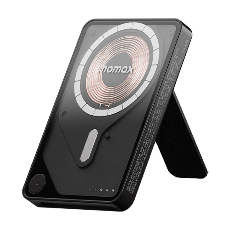 باوربانك Momax IP131 مغناطيسي 5000mAh مع حامل | Momax IP131 5000mAh Magnetic Power Bank with Stand — أسود / Black